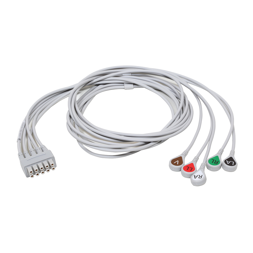 Conjunto de derivaciones de ECG, 5 vías, agrupados, encajar, AHA, 130 cm/51 pulg. Conjunto de derivaciones de ECG, 5 vías, agrupados, encajar, AHA, 130 cm/51 pulg.