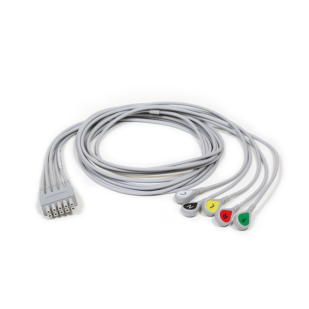 Conjunto de derivaciones de ECG, 5 vías, agrupado, encajar, IEC, 130 cm/51 pulg. Conjunto de derivaciones de ECG, 5 vías, agrupado, encajar, IEC, 130 cm/51 pulg.