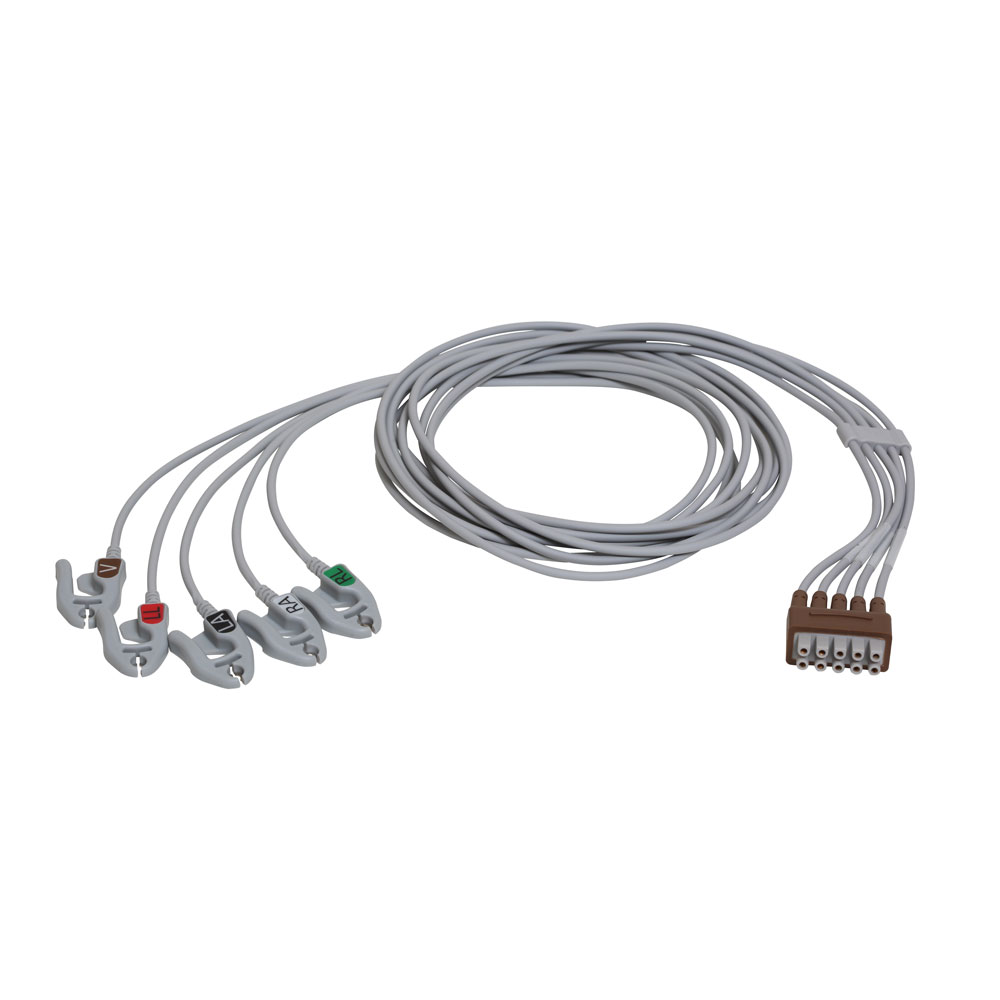 Set de derivaciones ECG, 5 derivaciones, agrupados, pinza, AHA, 130 cm/51 pulg