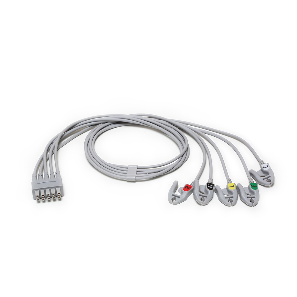 Conjunto de derivaciones de ECG, 5 vías, agrupado, garra, IEC, 74 cm/29 pulg. Conjunto de derivaciones de ECG, 5 vías, agrupado, garra, IEC, 74 cm/29 pulg.