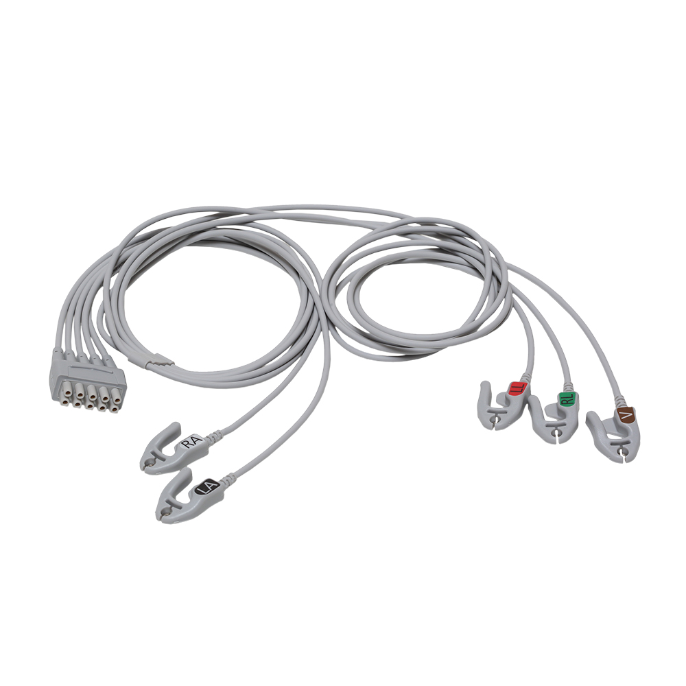 Conjunto de derivaciones para ECG, 5 Vías, Agrupados, encajar, AHA, Mezcla 74cm/29 pulg., 130cm/51 pulg. Conjunto de derivaciones para ECG, 5 Vías, Agrupados, encajar, AHA, Mezcla 74cm/29 pulg., 130cm/51 pulg.