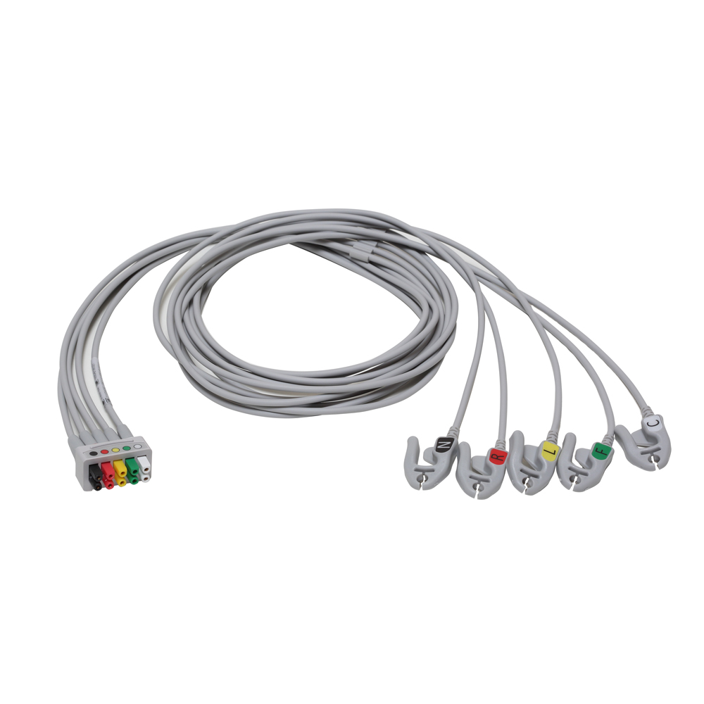 Set de derivaciones ECG, 5 derivaciones, pinza, IEC, 130 cm/51 pulg Set de derivaciones ECG, 5 derivaciones, pinza, IEC, 130 cm/51 pulg