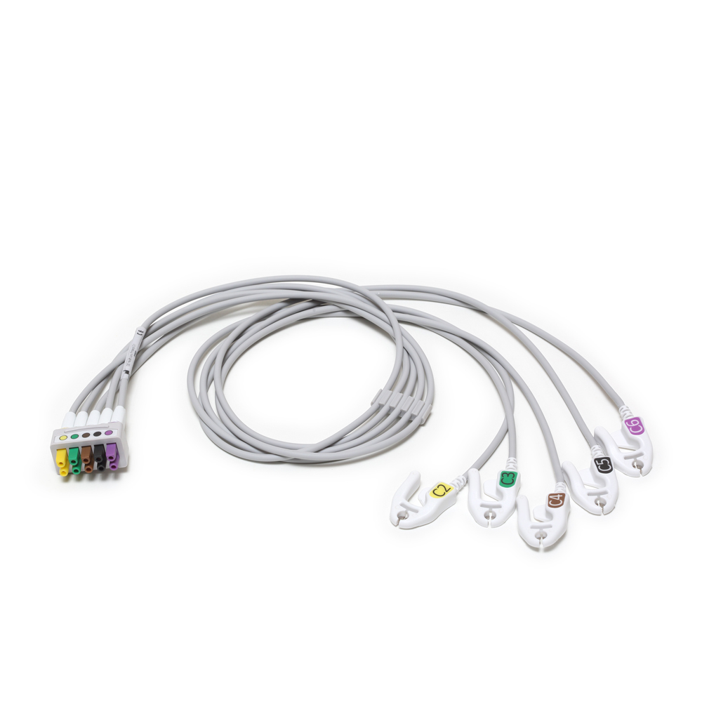 Set de derivaciones ECG, 5 derivaciones C2-6, pinza, IEC, 74 cm/29 pulg Set de derivaciones ECG, 5 derivaciones C2-6, pinza, IEC, 74 cm/29 pulg
