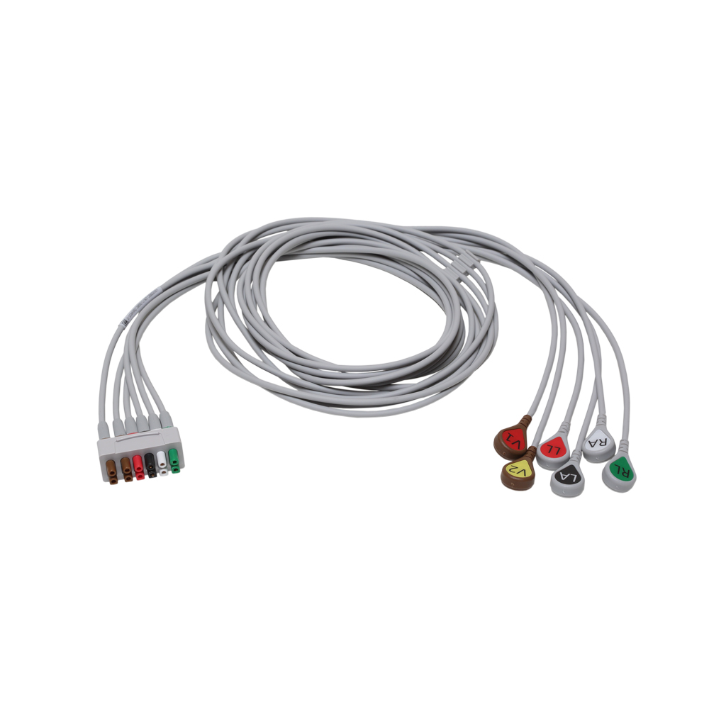 Set de derivaciones ECG, 6 derivaciones, agrupados, a presión, AHA, 130 cm/51 pulg Set de derivaciones ECG, 6 derivaciones, agrupados, a presión, AHA, 130 cm/51 pulg