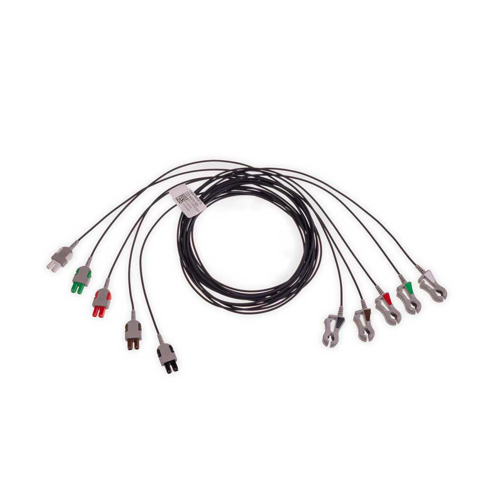 Conjunto de derivaciones de ECG, radio translúcida, 5 vías, garra, AHA, 150 cm/60 pulg. Conjunto de derivaciones de ECG, radio translúcida, 5 vías, garra, AHA, 150 cm/60 pulg.