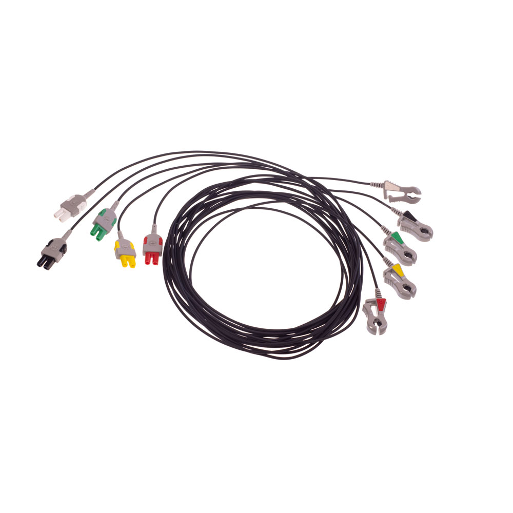 Conjunto de derivaciones de ECG, radio translúcida, 5 vías, garra, IEC, 150 cm/60 pulg. Conjunto de derivaciones de ECG, radio translúcida, 5 vías, garra, IEC, 150 cm/60 pulg.