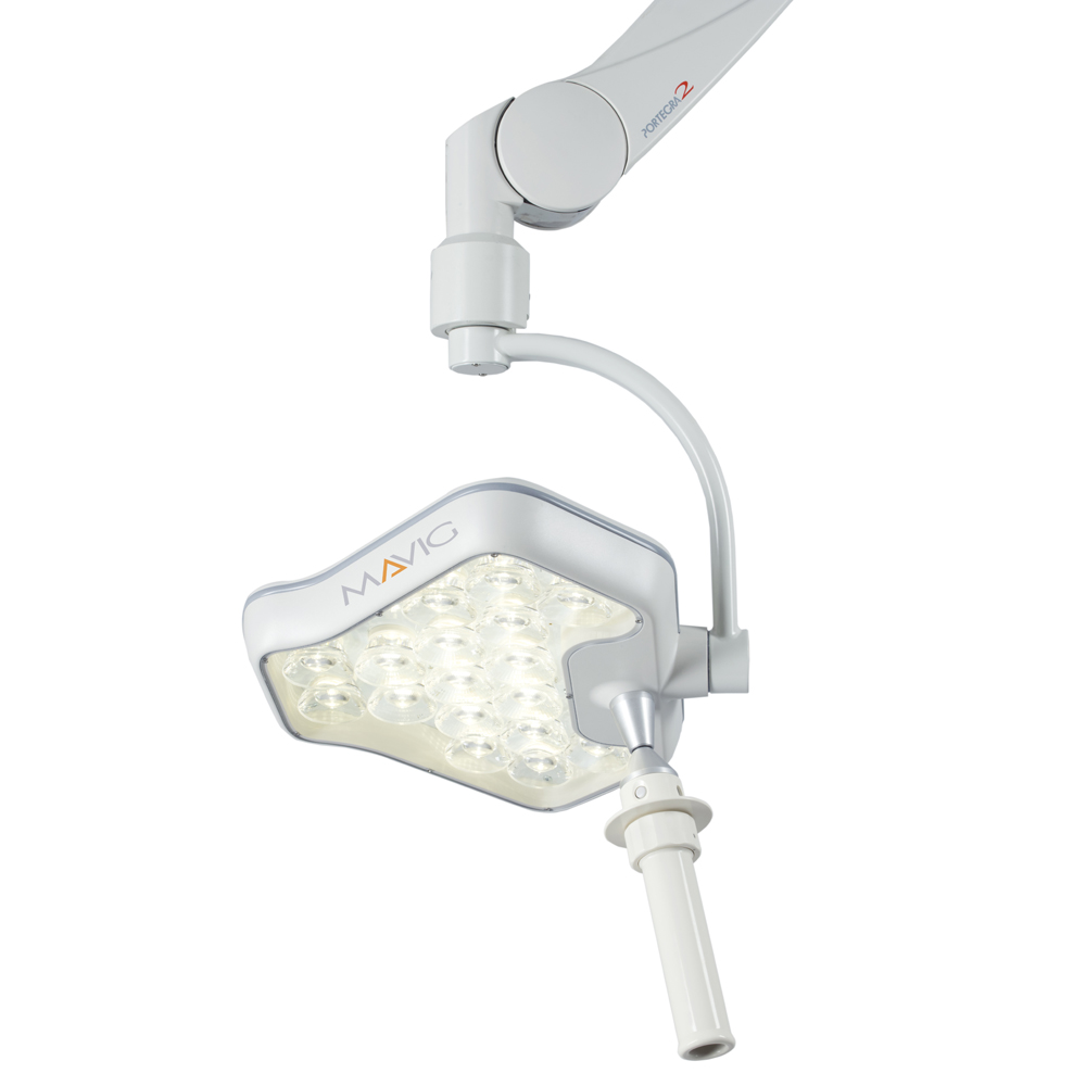 MAVIG Lamp YLED-1F with Portegra2 extension/spring arm 750/950 mm with 4 sterilizable handles MAVIG Lamp YLED-1F with Portegra2 extension/spring arm 750/950 mm with 4 sterilizable handles